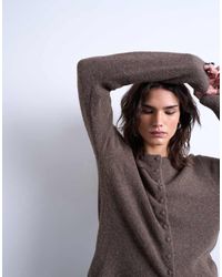 TOPSHOP - Cárdigan Marrón Con Botones Revestidos De Punto De - Lyst