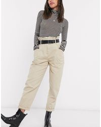 Bershka Свободные Светло-бежевые Брюки С Присборенным Поясом -коричневый - Естественный