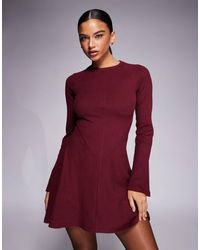 ASOS - Ribbed Fluted Sleeve Skater Mini Dress With Seam Details - Lyst