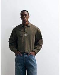 ASOS - Chemise oversize à col polo avec broderie - kaki - Lyst