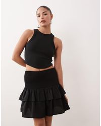 Vila - Shirred Waist Tiered Mini Skirt - Lyst