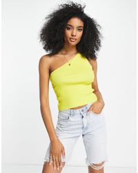 Mango - Ribbed Asymmetric Top With Side Button Detail - Lyst
