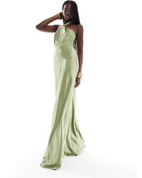 Six Stories - L'invitée - robe longue en satin à nouer sur la nuque - mousse - Lyst