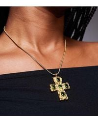 8 Other Reasons - Molten Cross Pendant Necklace With Green Stones - Lyst