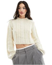 Monki - Cropped Cable Knit Jumper - Lyst