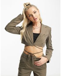 Noisy May - Cropped Tie Detail Blazer Co-ord - Lyst