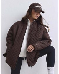 Aim'n - Chocolate Oversized Funnel Neck Quilted Jacket - Lyst