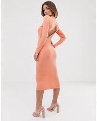 ASOS Going Out Long Sleeve Backless Bodycon Midi Dress - Orange