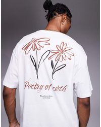 ADPT - T-Shirt Oversize Bianca Con Stampa Di Fiore Sul Retro - Lyst