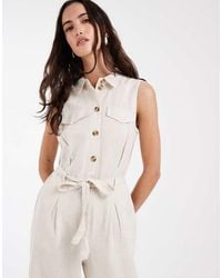 Vero Moda - Linen Look Utility Style Tie Waist Jumpsuit - Lyst