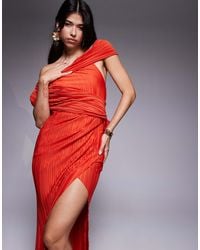 ASOS - Plisse Drape Shoulder Maxi Dress With Wrap Skirt - Lyst