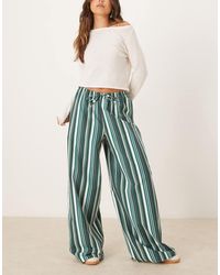 ASOS - Gestreepte Broek Met Linnenlook En Pull-On Design - Lyst