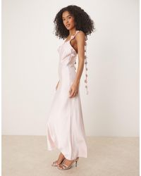 Gina Tricot - Midi Satin Cowl Neck Dress With 3d Floral Applique - Lyst