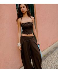 Bershka - Wide-Leg Rustic Pleated Trousers - Lyst