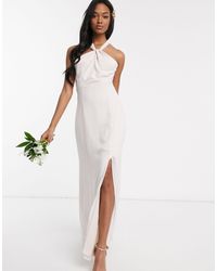 Maids To Measure Bridesmaid Halter Neck Chiffon Maxi Dress With Back Detail - White
