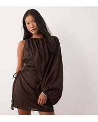 ASOS - Asos Design Petite One Shoulder Blouson Mini Dress With Cut Out Waist - Lyst