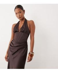Forever New - Satin Plunge Corset Detail Bias Maxi Dress - Lyst