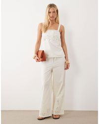 Mango - Daria Linen Mix Straight Leg Trouser Co-ord With Embroidered Detail - Lyst