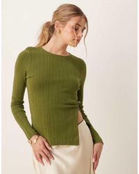 ASOS - Knitted Crew Neck Longline Top With Side Split - Lyst