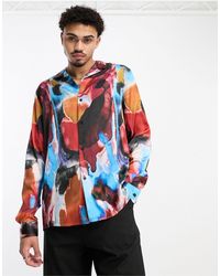 ASOS - – locker geschnittenes satinhemd mit reverskragen und abstraktem muster - Lyst