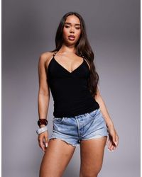 Fashionkilla - Exclusive Double Sculpted Slinky Halterneck Bead Detail Cami Top - Lyst