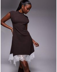 ASOS - High Neck With Hanky Hem And Lace Trim Mini Dress - Lyst