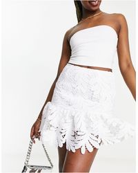 Morgan - Minifalda blanca con sobrefalda y diseño calado - Lyst