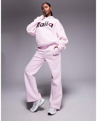 Kaiia - Joggers Y Burdeos De Pernera Ancha Con Logo Bordado De Tejido Rico En Algodón De (Parte De Un Conjunto) - Lyst