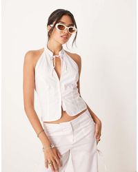 Mango - Top Con Abertura Y Lazada En El Cuello De Mezcla De Algodón De (Parte De Un Conjunto) - Lyst