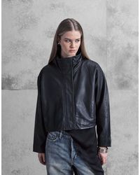 AllSaints - Ryder Funnel Neck Relaxed Leather Jacket - Lyst