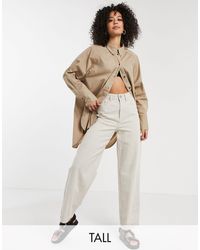 ONLY Oversized Longline Shirt With Dipped Hem - Natural