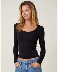 Cotton On - Rib Scoop Neck Long Sleeve Top - Lyst