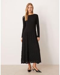 ASOS - Vestito Midi A Maniche Lunghe Con Scollo Alla Bardot E Gonna - Lyst