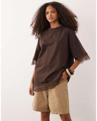 ASOS - Short Sleeve Oversized T-shirt With Lace - Lyst