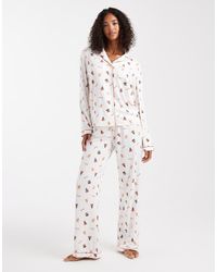 Loungeable - Christmas Super Soft Jersey Revere Top And Wide Leg Pyjama Set - Lyst