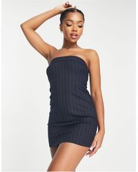 Pull&Bear - Robe bandeau courte à fines rayures avec rayures contrastantes - marine - Lyst