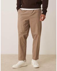 ASOS - Pantalones De Vestir De Corte Tapered Holgado Sin Cierres De Tejido Rico En Algodón De -Neutro - Lyst