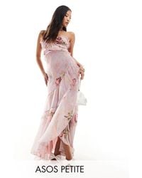 ASOS - Asos design petite - robe dos-nu volantée longue à imprimé fleuri avec ourlet asymétrique - lilas rose - Lyst