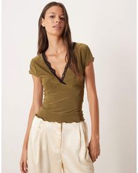 ASOS - Slinky Lace Trim V-neck Top - Lyst