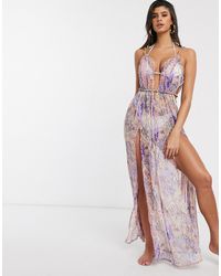 ASOS Chiffon Strandjurk Met Touw En Dieren- En Bloemenprint - Meerkleurig