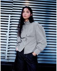 Bershka - Long Sleeve Check Funnel Neck Shirt - Lyst