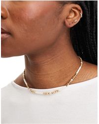ASOS - Short Necklace With Faux Pearl And Gold Bead Design - Lyst