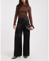 ASOS - Tailored Wide Leg Satin Trousers With Lace Trim Skirt Overlay - Lyst