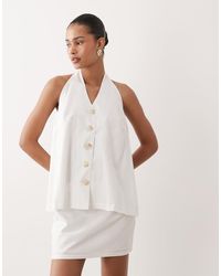 SNDY'S - Cotton & Linen Blend Halterneck Button Through Longline Sleeveless Top Co-ord - Lyst