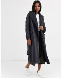 Urbancode Reversible Shearling Long Length Belted Coat - Blue