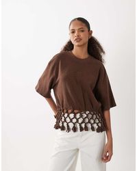 ASOS - Boxy T-Shirt With Macrame Hem - Lyst