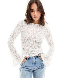 ASOS - Slash Neck Lace Top With Bow Detail - Lyst