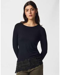Pieces - Spica Lace Slim Fit Crew Neck Long Sleeve Stretch Top - Lyst