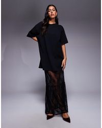 Fashionkilla - Exclusive Cotton Lace Tiered Hem Maxi T-shirt Dress - Lyst