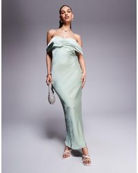 Princess Polly - Satin Bardot Ruched Front Detail Maxi Dress - Lyst